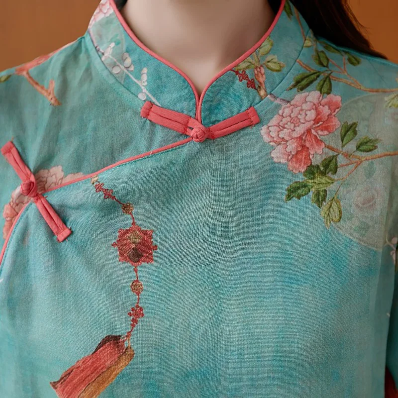 New Woman Traditional Chinese Clothing Top Retro Flower Print Hanfu Top Women Tops Elegant Oriental Tang Suit Chinese Blouse
