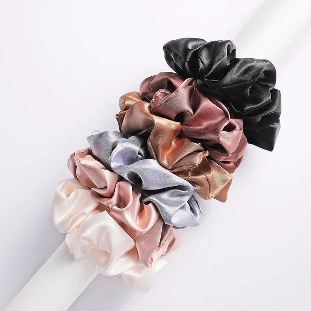 6pcs/lot Fashion Women Girls Silky Satin Hair Scrunchies Solid Stretch Elastic Hair Tie Simple Elegant Rubber Band Ponytail Tie MIX1