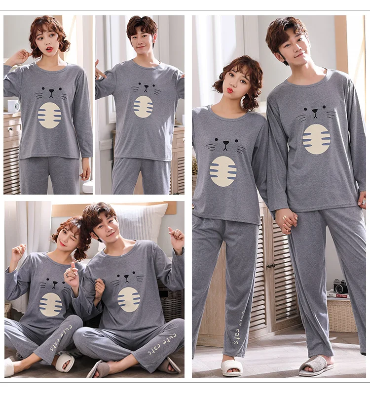 Весенняя Осенняя Пижама, парные пижамы, комплект для влюбленных, M-4XL с рисунками животных, пижама с длинными рукавами для мужчин и женщин, модные пижамы