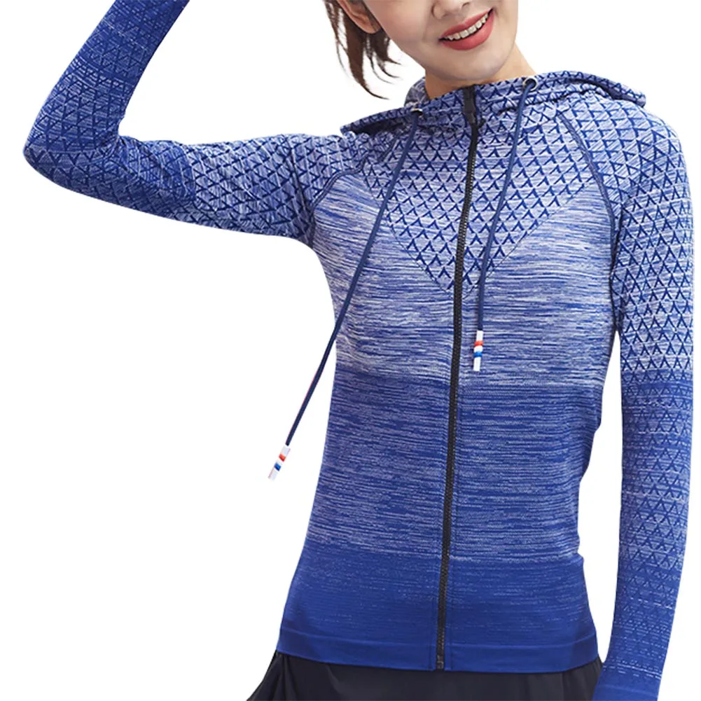 Лидер продаж Для женщин длинный рукав, для йоги куртка градиент цветопередачи Цвет на молнии быстросохнущие Спортивная M88 - Цвет: Синий