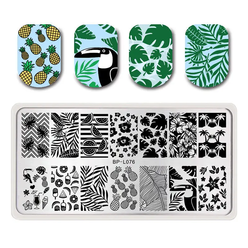 

BORN PRETTY Rectangle Nail Stamping Template Summer Fruit Leaf Pattern Image Manicure Art Printing Plate BP-L076
