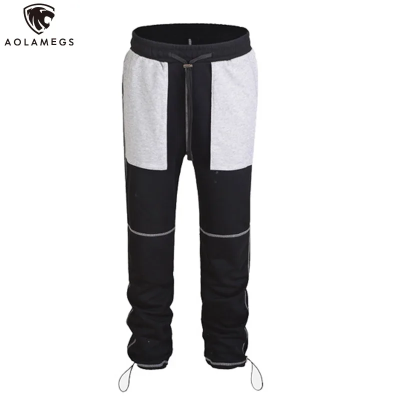 

Aolamegs Men Pants Color Block Sweatpants Drawstring Elastic Waist Patchwork Pockets Casual Style Pants College Style Streetwear