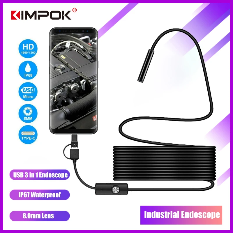 KIMPOK 3 в 1 Тип C USB мини эндоскоп камера 8 мм 2 м 5 гибкий жесткий кабель Змея бороскоп