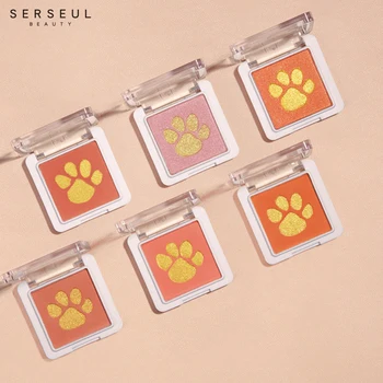 

6 Colors Blush Highlighter Paw Print Single Color Blush Powder Face Pigment Makeup Box Smooth Long Lasting Shine Cream Cosmetics