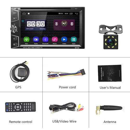 Podofo 2 Din Автомобильный dvd-плеер Android 6,0 gps Bluetooth Сенсорный экран автомобильный стерео MP3 MP4 Автомобильный мультимедийный плеер Поддержка зеркального соединения - Цвет: With 8 IR Camera