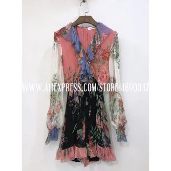 

Sexy Jumpsuit Long Sleeve Deep V-Neck Elastic Waist Jumpsuit Silk Print Bohemian Jumpsuit 2020 New High-quality jumpsuit