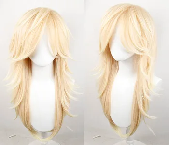 

Demon Slayer: Kimetsu no Yaiba Douma Cosplay Wigs High-temperature Fiber Synthetic Hair Golden Kinky Wave Hair+free hair cap