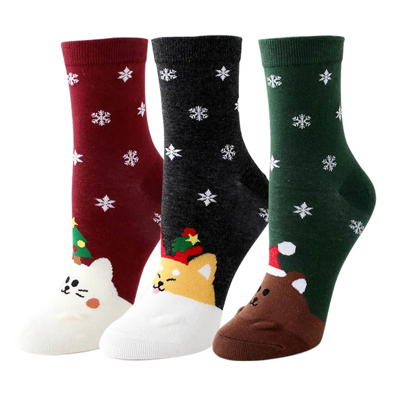 Женские хлопковые носки милые разноцветные Носки с рисунком каваи лося носки забавный подарок на Рождество для девочек 3 пар/лот# F - Цвет: N 3 pairs