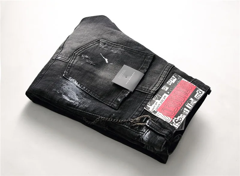 European American Style dsq brand mens slim jeans Men straight denim trousers zipper Patchwork Slim black jeans for men