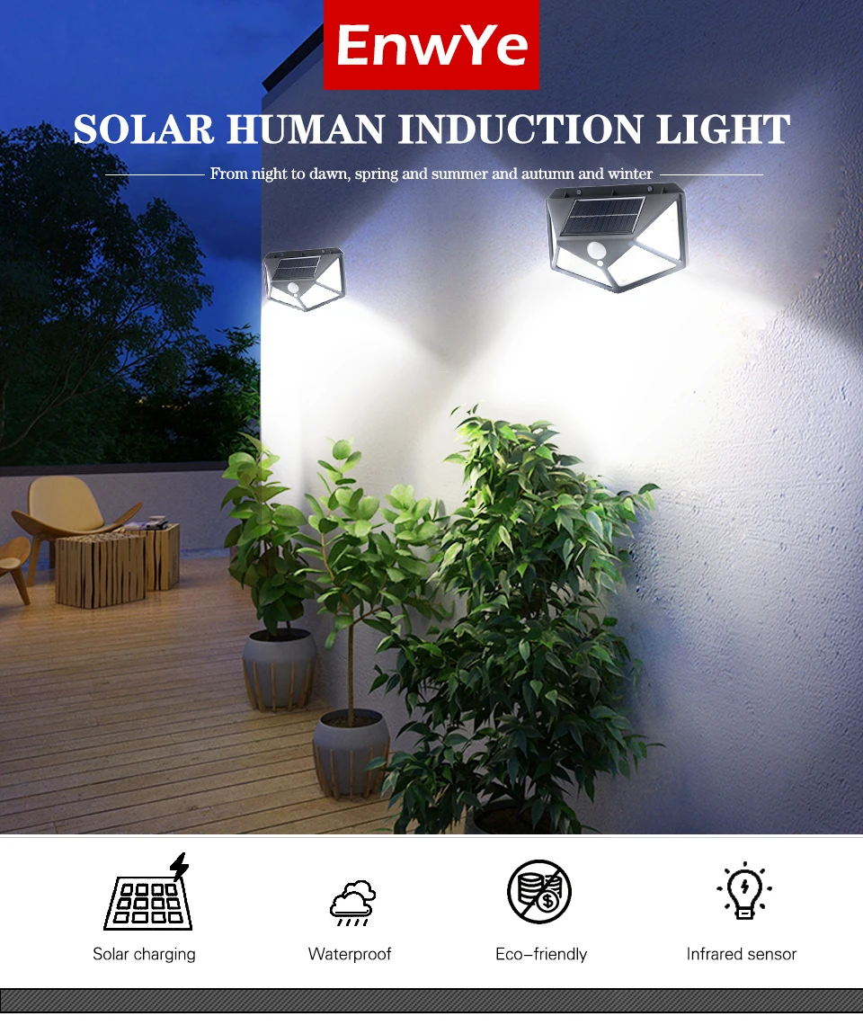 100LED Solar Light Outdoor Solar Lamp Powered Sunlight Waterproof PIR Motion Sensor Street Light for Garden Decoration solar outside lights