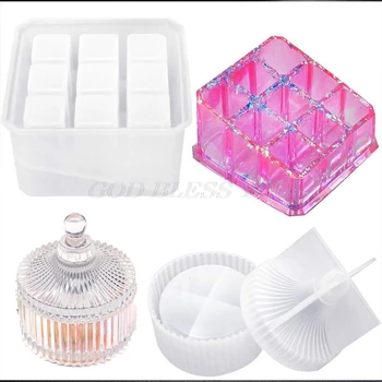 

Box Resin Molds, Silicone Jewelry Box Molds with 9-Slot Epoxy Resin Molds, Round Trinket Box Molds for Making Resin Box