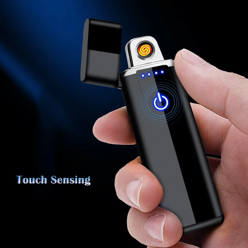 Сенсорный датчик электрическая зажигалка для сигарет USB ультра-тонкий отпечаток пальца перезаряжаемый металлический ветрозащитный USB зажигалки беспламенные зажигалки