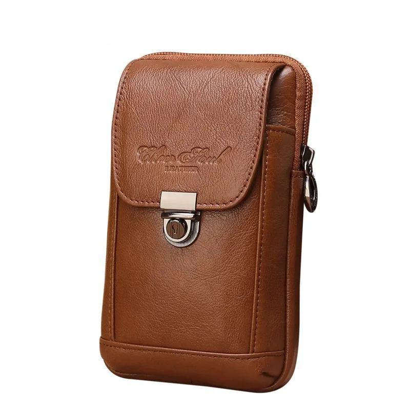Men Genuine Leather Cell Phone Case Bag Hip Bum Hook Fanny Waist Pack Belt Purse 
