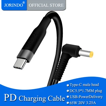 

JORINDO Type-C male plug to DC5.5*1.7MM plug type c pd charging cable for acer aspire portable adapter，65W,20V,3.25A