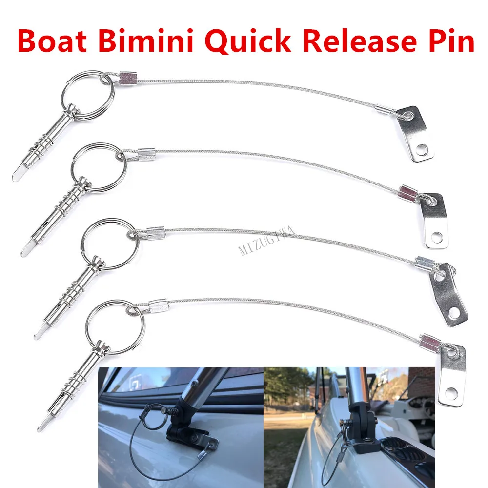 

4 Pcs Boat Bimini Quick Release Pin with Lanyard Stainless Steel Marine Hardware Deck Hinge Replacement Accessories