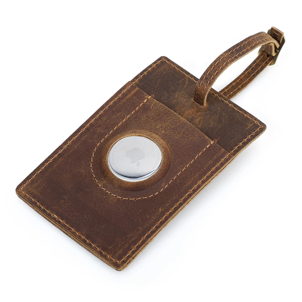 Personalized Vegan Leather Luggage Tag – Custom Name Embossed, Tan, For Suitcases, Laptop Bags & Travel