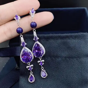 

Bilincolor pupple crystal insert zircon long tassel earrings , earrings for women party and gift