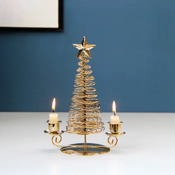

Small Medium Christmas Tree Home Decor Candlestick Jewelry European Style Gold Luxury Metal Christmas Tree Candle Light Dinner