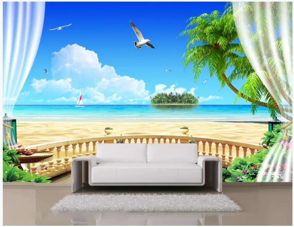 

Custom photo mural 3d wallpaper Seascape beach island coconut tree room decor 3d wall murals wallpaper for living room wall 3 d