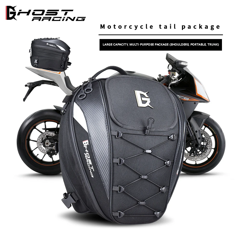 

GHOST RACING Motorcycle Tail Bags Back Rear Seat Helmet Bags Kit Travel Bag Motorbike Scooter Sport Luggage Rider Shoulder Bag