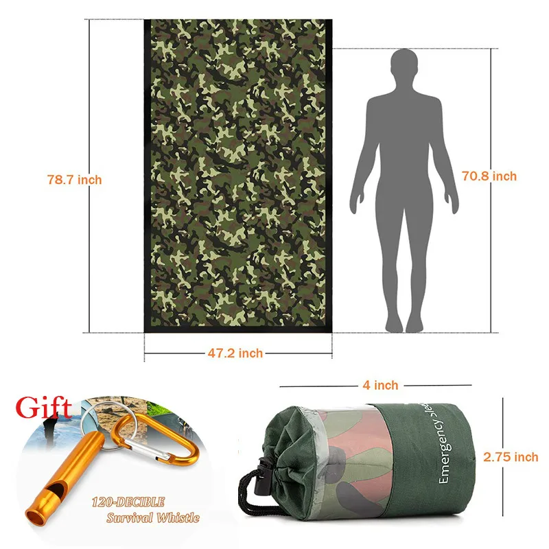 Camouflage and gift Открытый жизни Bivy аварийный спальный мешок тепловой держать тепло водонепроницаемый майлар первой помощи аварийного бланке кемпинг выживания снаряжение - Цвет: Camouflage and gift