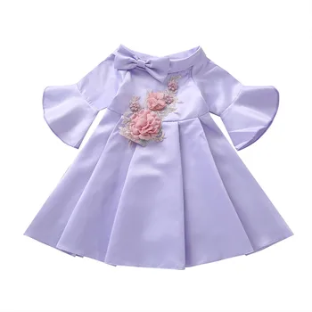 

Girls Children Middle Sleeve Flare Sleeve Three-dimensional Bow Flowers Elegant Evening Dress детские платья