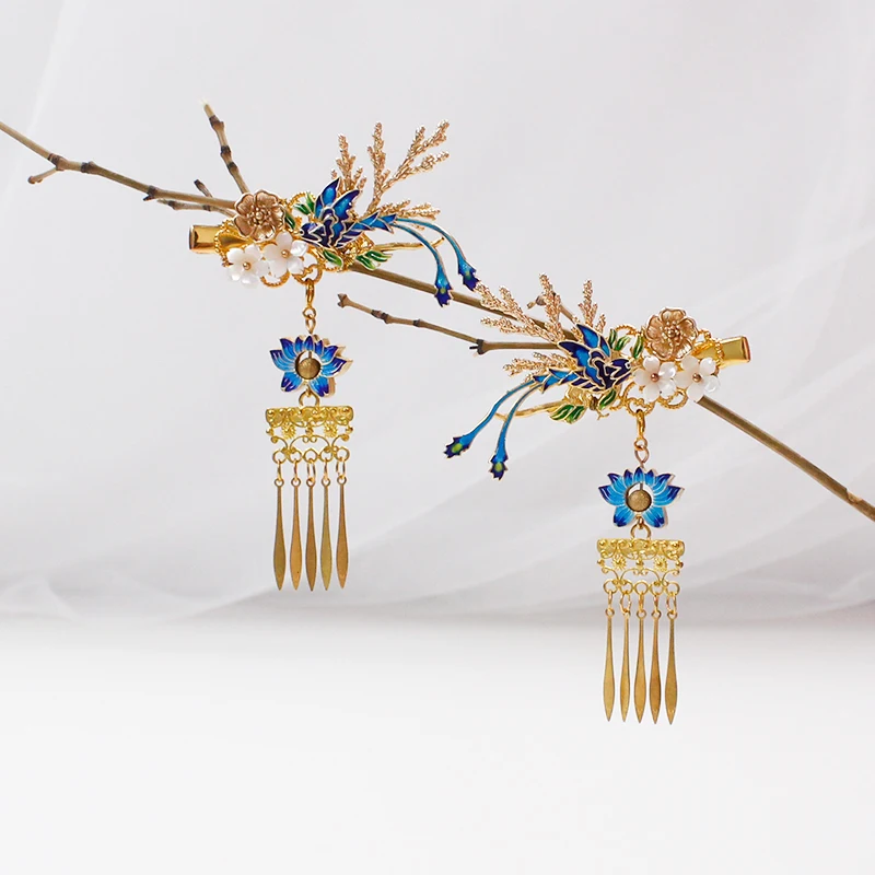 Китайский Винтаж Cloisonne хвост Феникса ручной работы волос Корона волосы палочки для волос заколки аксессуары Головные уборы для ханьфу кимоно косплей