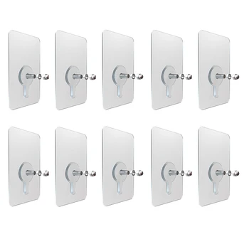 

10pcs/pack Household No Hole Hook Traceless Sticker Strong Screws Hanger Anti Drop Punch Free Thickened Easy Install