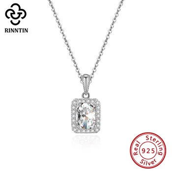 

Rinntin Pure 925 Sterling Silver Necklace Emerald Cutting AAAA Zircon Elegant Square Pendant For Female Anniversary TSN277