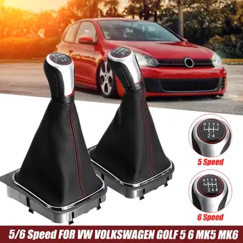 

5 6 Speed Gear Shifts Knob Stick with Faux Leather Boot Gear Shift Handl Cover Auto Lever Shifter Gaiter for V-W Golf MK5 MK6