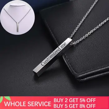 

Jiayiqi Personalized Couple Stainless Steel Necklace Engraved Initial Name Vertical Bar Necklace Birthday Custom Jewelry Gift