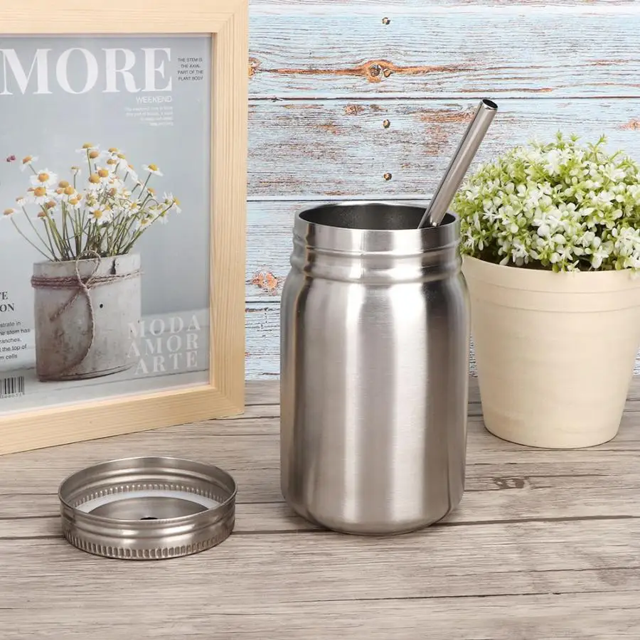 500ml Household Double Layer Stainless Steel Water Cup Universal Outdoor Water Bottle Thermal Mug With Straw