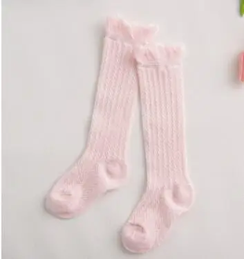 Весенне-осенние длинные носки унисекс для маленьких мальчиков модные детские Носки с рисунком кота/кролика/лиса белка хлопковые носки до колена для девочек - Цвет: Pink knee mesh