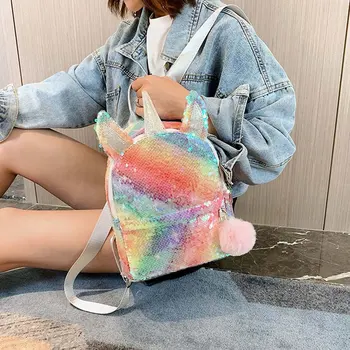 

Sequins Women Travel Backpack Bling PU Leather Cute Multicolor School Bags Bling Shiny School Backpack Fashion Rainbow Color Ne