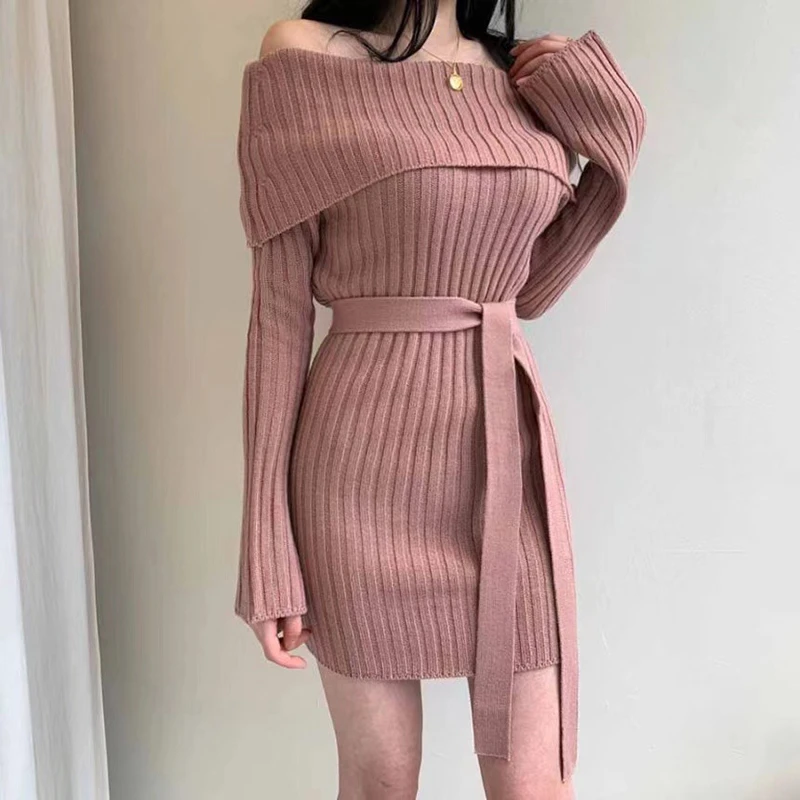 bodycon off the shoulder sweater dress