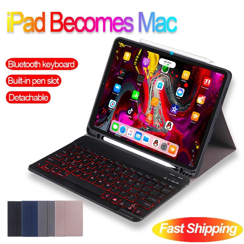 Чехол для iPad Pro 12 9 чехол 11 2018 умный с подсветкой и Bluetooth клавиатурой Apple со слотом