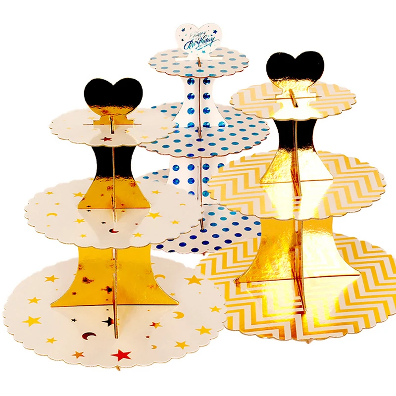 

3 Tier Cupcake Cardboard Stand Dessert Tower Birthday Wedding Party Candy Display Plates