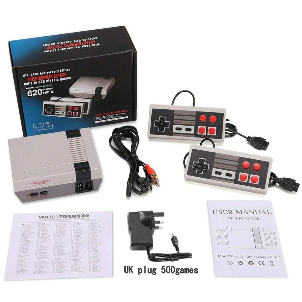 UK plug 620games Встроенный 500/620 игр Мини ТВ игровая консоль 8 бит Ретро Классический Ручной игровой плеер AV выход видео игровая консоль игрушки подарки - Цвет: UK plug 620games