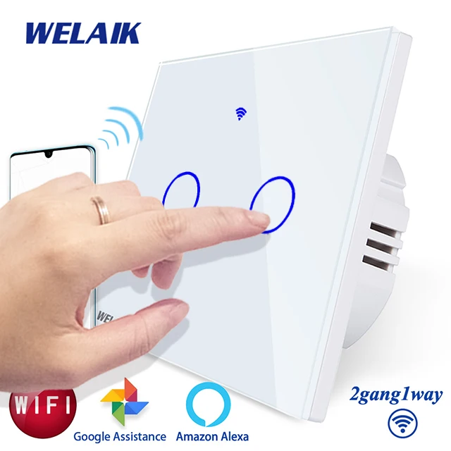 WELAIK UK wifi-сенсорный выключатель-Хрустальное стекло-панель настенный-Интеллектуальный переключатель-светильник Smart-Switch 2g-1way B1921CW& wifi - Цвет: White Circle