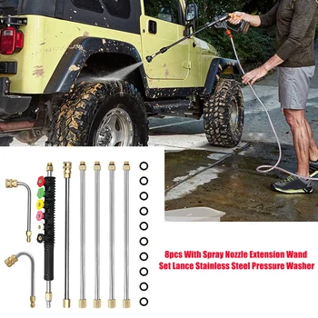

8pcs Pressure Washer Home Quick Connect With Spray Nozzle Universal Extension Wand Set Car Washing Rustproof Lance Durable