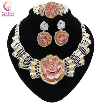 

CYNTHIA New Fashion Jewelry Sets Multicolor Bridal Wedding Crystal Dubai Gold Jewelry Sets for Women Necklace Earrings Set