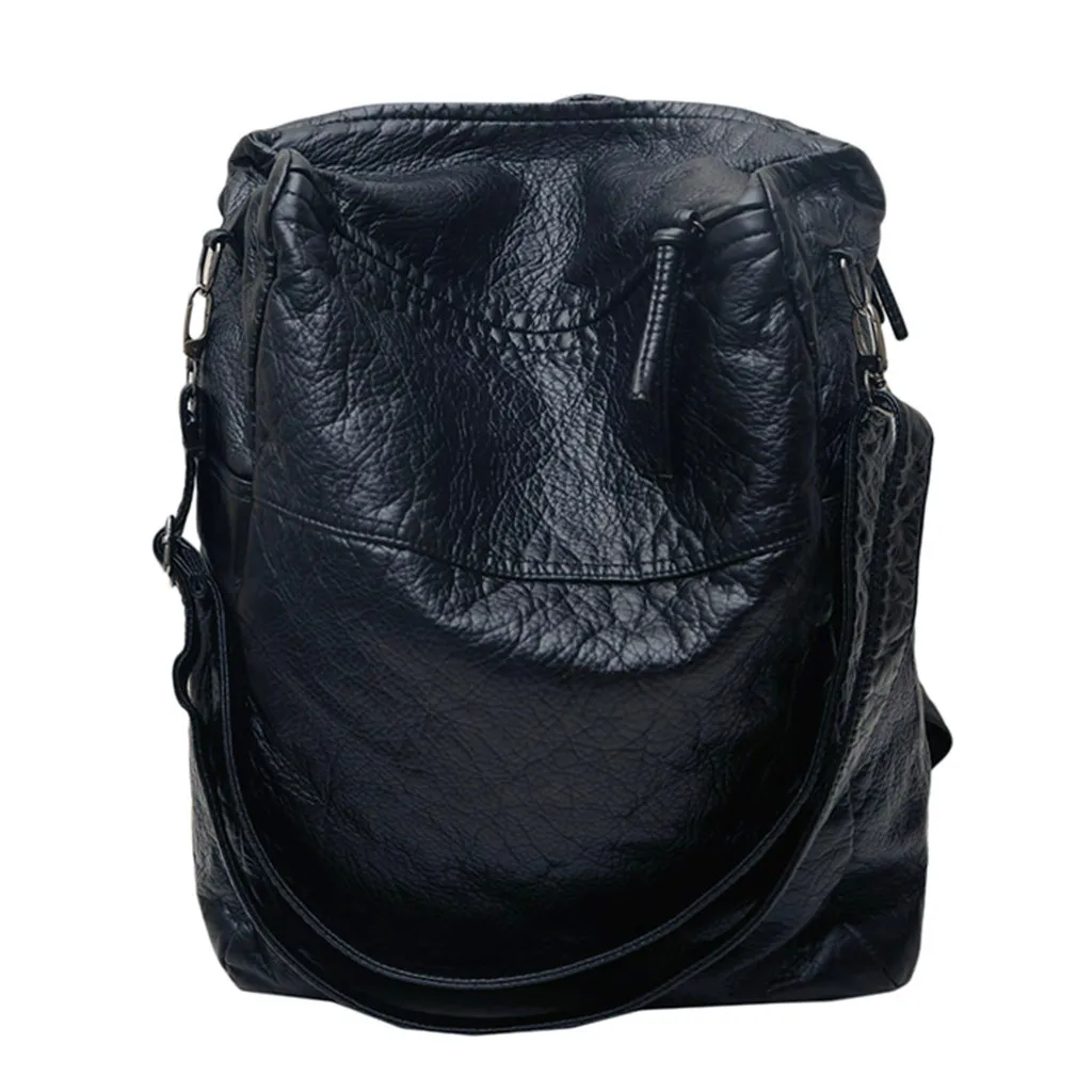 Мягкий PU простой Противоугонный рюкзак Женские однотонные повседневные дорожные рюкзаки женский белый закрывающийся на молнию рюкзак сумки большая сумка на плечо - Цвет: Черный