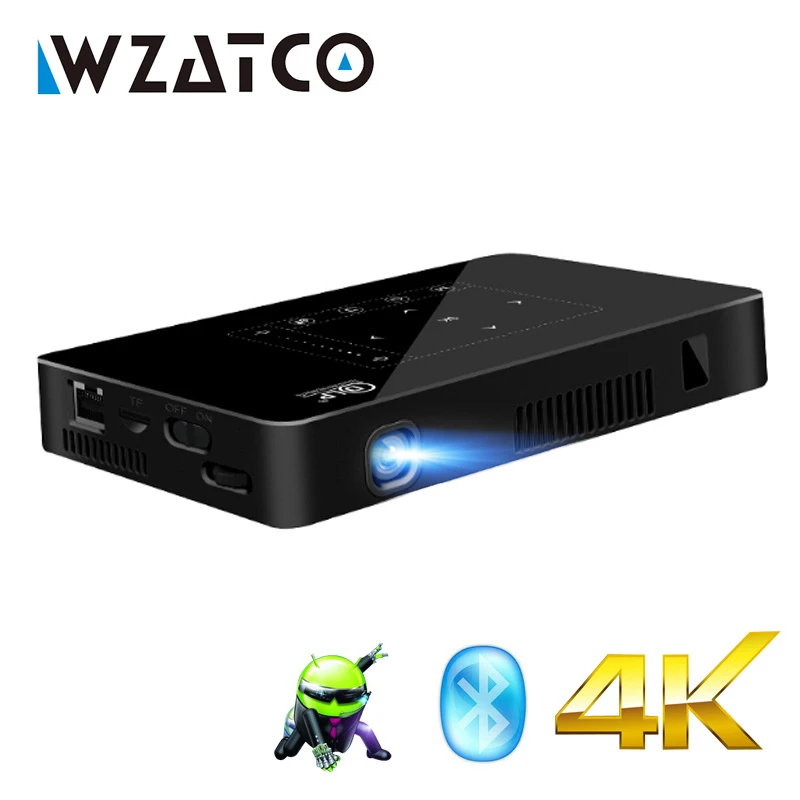 Мини проектор WZATCO P10 на Android 2 ГБ 16 Wi Fi Bluetooth с аккумулятором поддержка 1080P 4K