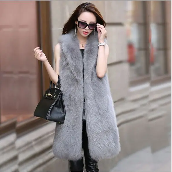 Пушистый роскошный жилет из искусственного лисьего меха женский длинный стиль