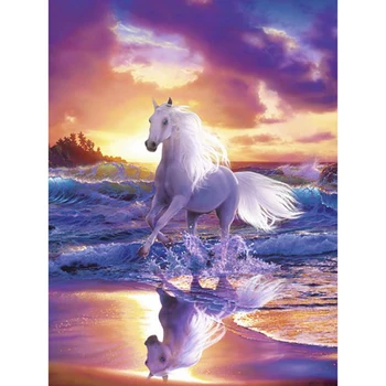 

DIY Diamond Painting White Horse&Sea Diamond Embroidery Cross Stitch Needlework Gift Full Rhinestone Decoration