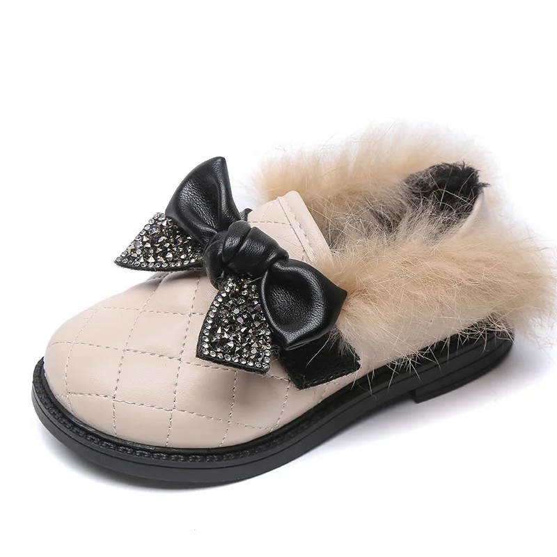 Детская повседневная обувь теплая хлопковая зимняя кожаная для малышей и