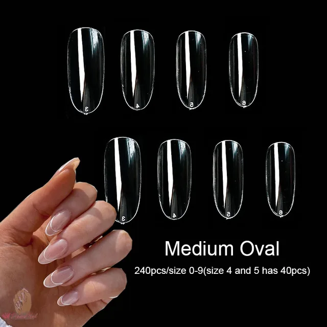 Gel Nails Extension System Full Cover Sculpted Clear Stiletto Coffin False Nail Tips 240pcs/bag Medium Oval