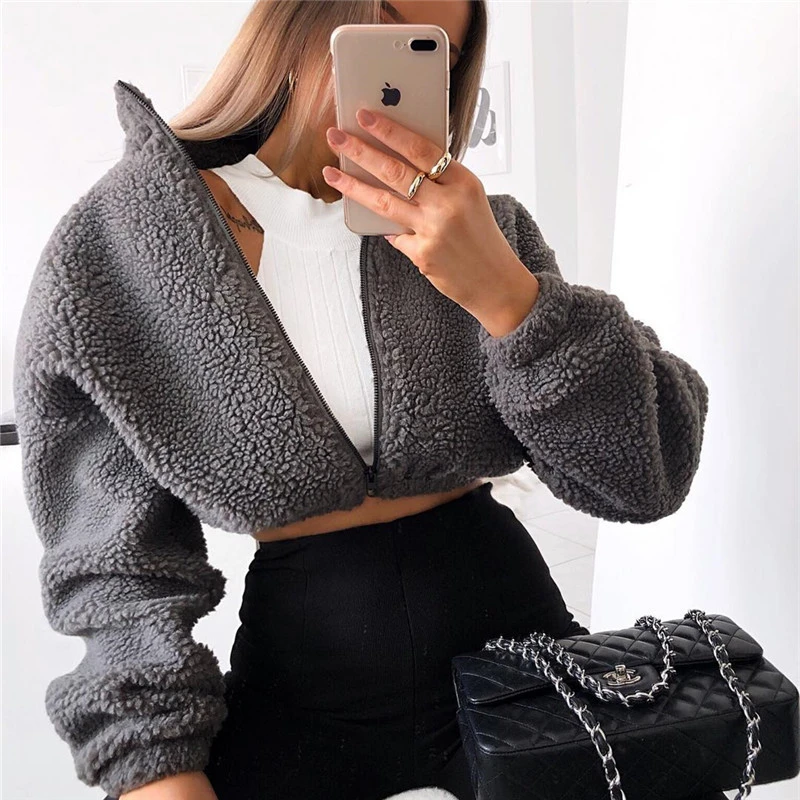 Fluffy cropped zip up hoodie Clearance