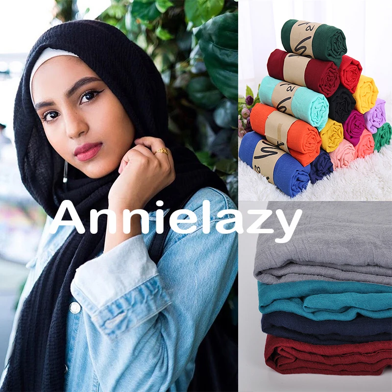

Muslim Solid Color Cotton Hijab Winter Scarf Women Soft Linen Shawls and Wrap Headband Female Foulard Candy Colored Head Scarves