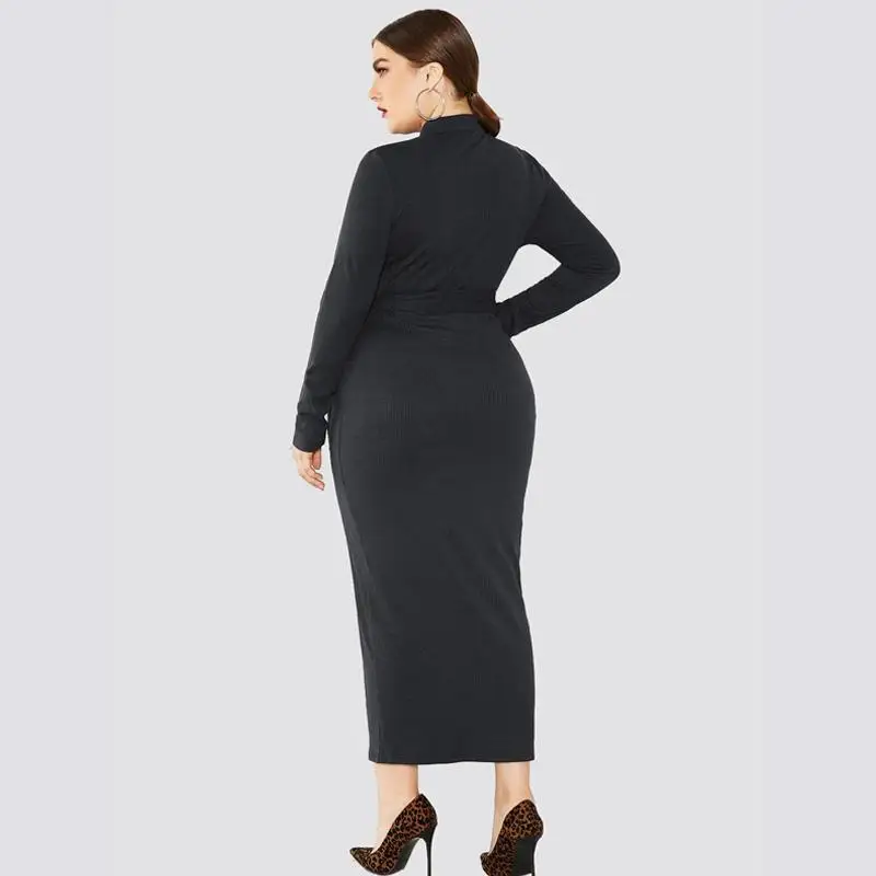 4XL 5XL осеннее женское платье-свитер большого размера зимнее повседневное облегающее длинное платье большого размера женское трикотажное платье на молнии с длинным рукавом